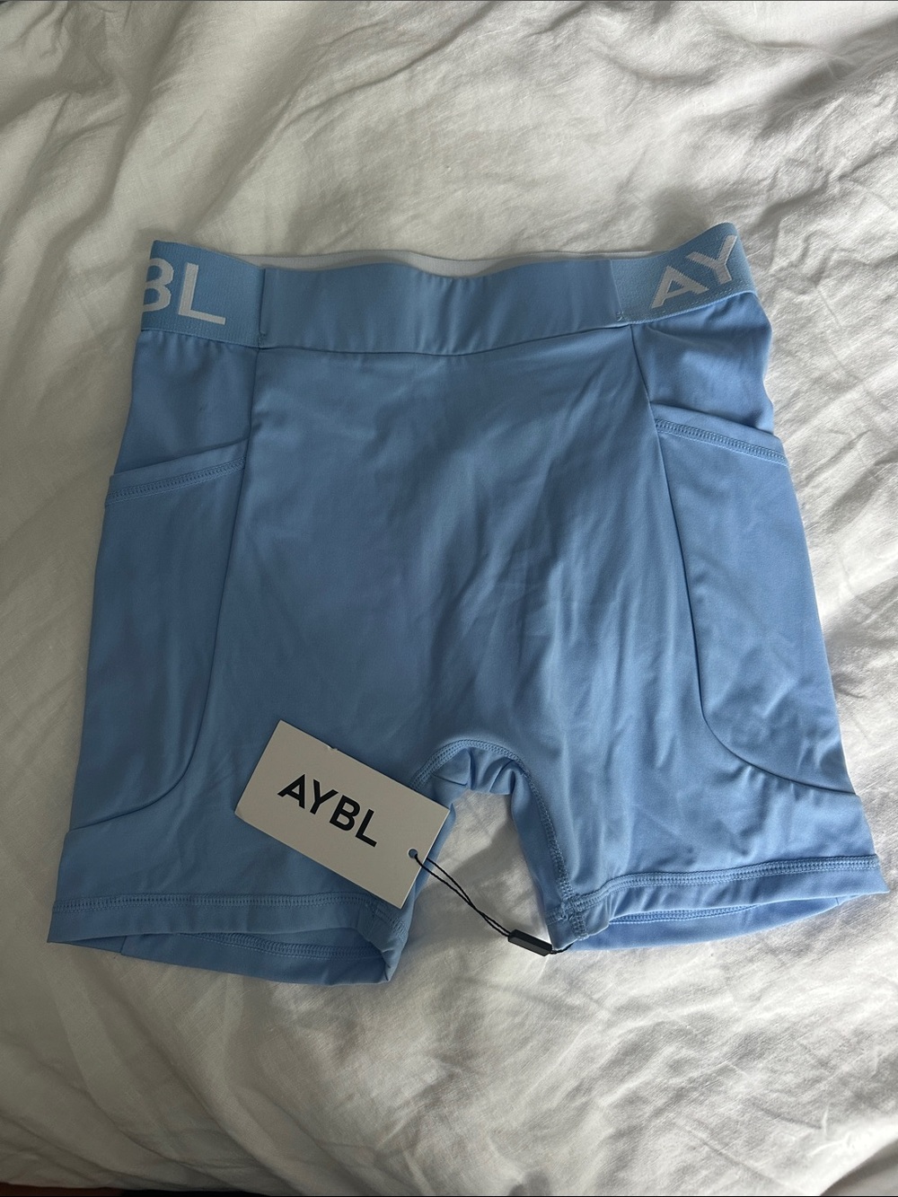 AYBL Light Blue High-Rise Bike Shorts with Pockets